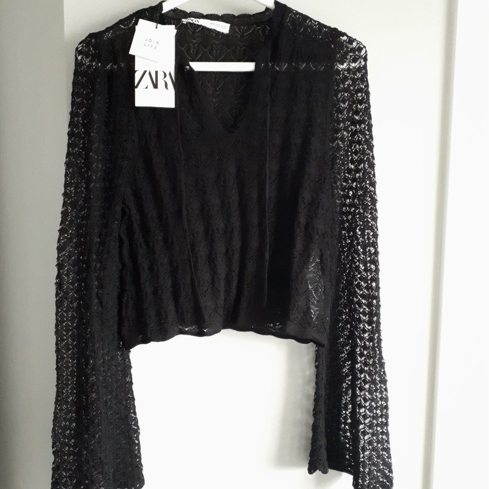 Zara Black Open Knit Top NWT